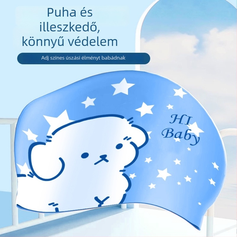 Gyerekeknek szóló szilikon úszósapka, vízálló, karikatúra mintával, kényelmes illeszkedés
