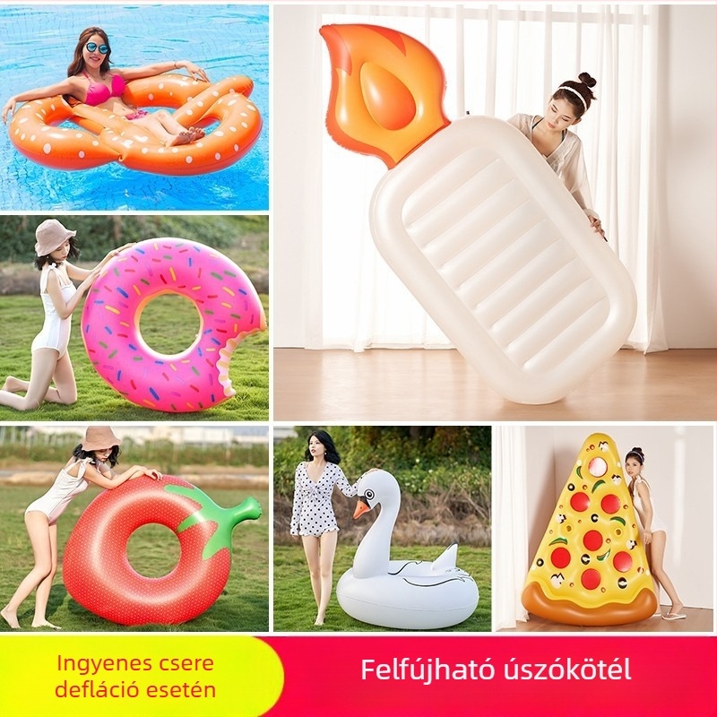 Sellő úszógyűrű felnőtteknek, unikornis/donut dizájn, PVC 0,3 mm, nyomtatott minta, Camebust/Clebust
