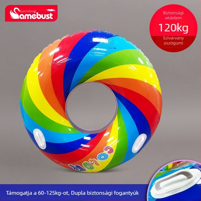 Sellő úszógyűrű felnőtteknek, unikornis/donut dizájn, PVC 0,3 mm, nyomtatott minta, Camebust/Clebust