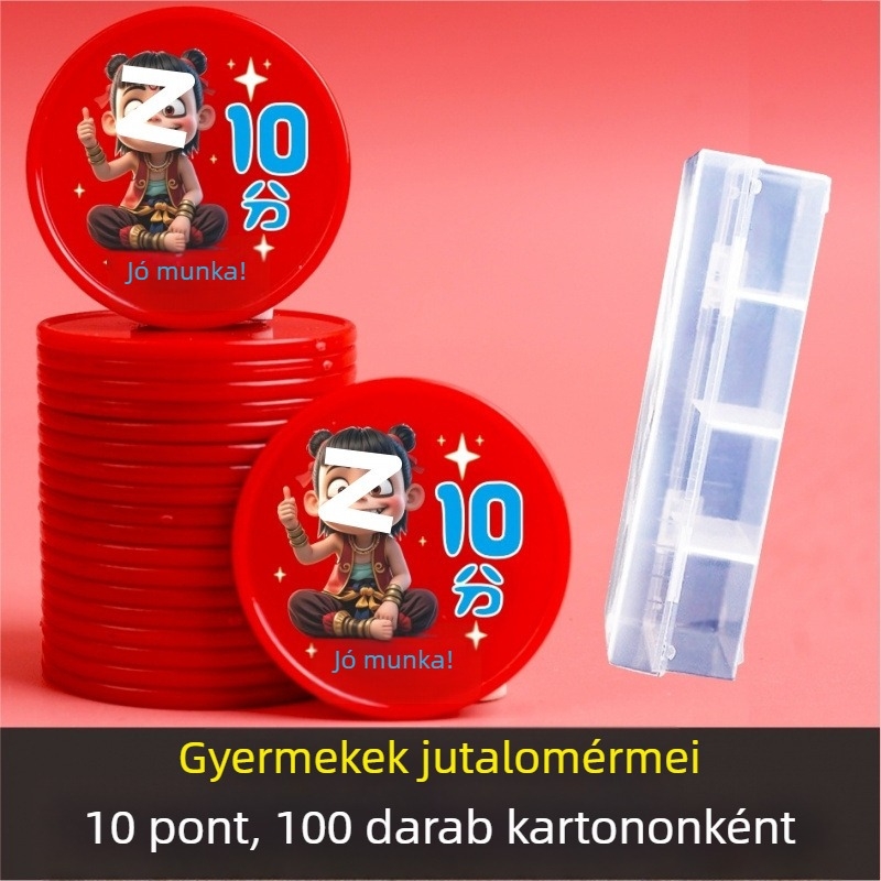 Műanyag jutalomérmék gyerekeknek – rajzfilmszerű családi téma, tokenek osztályos cseréhez, melamin