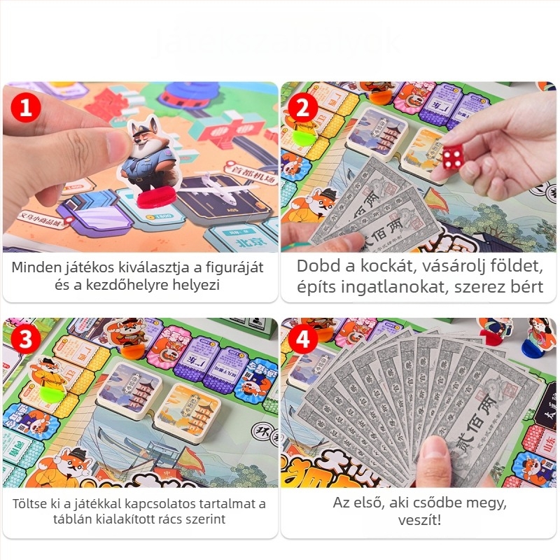 Fox mousse által gyártott oktatási társasjáték kártyák; anyag: papír; besorolás: társasjáték-kártyák; csomagolás: doboz; megfelelő a 4–6, 7–14 és 15–35 éveseknek.