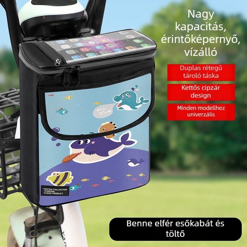 Kerékpárkormány előtti táska cipzárral, nagy kapacitású tároló, 3D rendezés, modell CBJ103