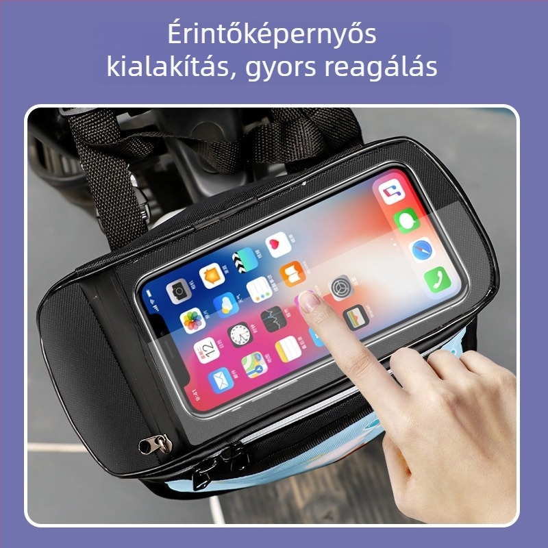 Kerékpárkormány előtti táska cipzárral, nagy kapacitású tároló, 3D rendezés, modell CBJ103