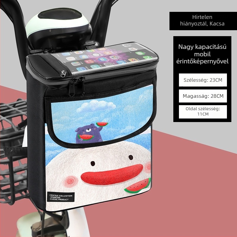 Kerékpárkormány előtti táska cipzárral, nagy kapacitású tároló, 3D rendezés, modell CBJ103