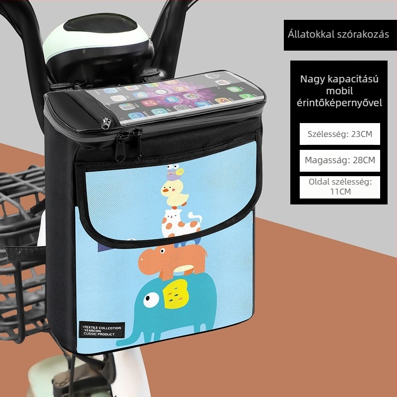 Kerékpárkormány előtti táska cipzárral, nagy kapacitású tároló, 3D rendezés, modell CBJ103