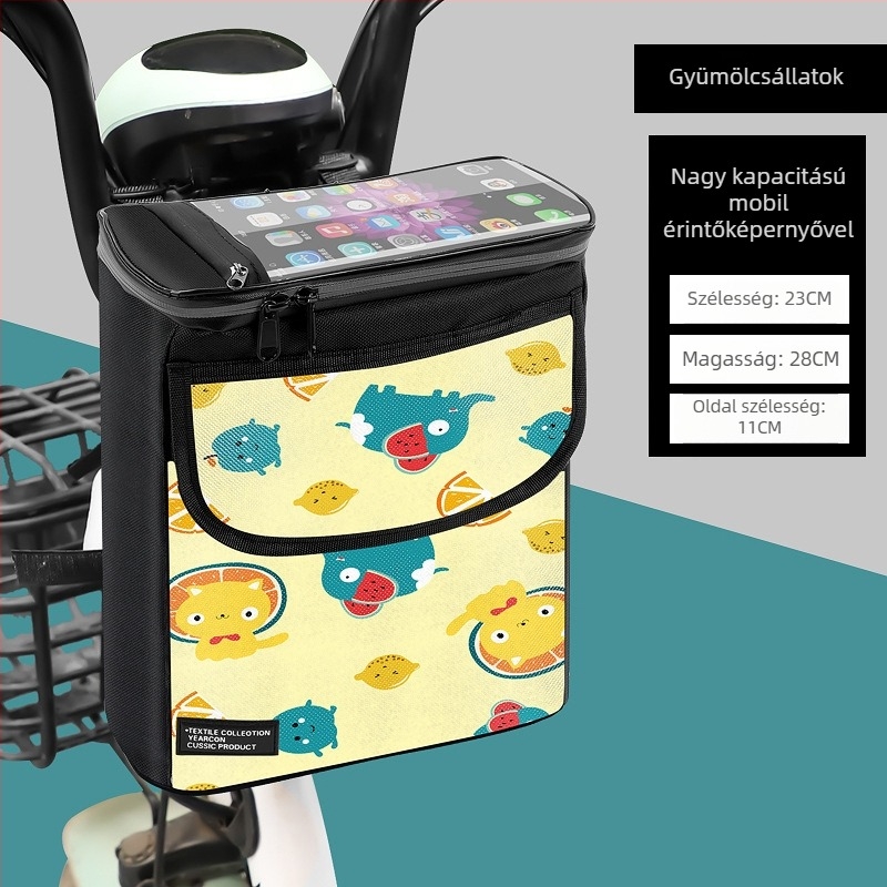 Kerékpárkormány előtti táska cipzárral, nagy kapacitású tároló, 3D rendezés, modell CBJ103