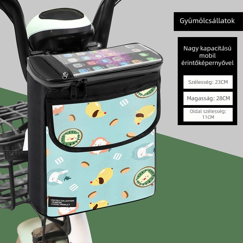 Kerékpárkormány előtti táska cipzárral, nagy kapacitású tároló, 3D rendezés, modell CBJ103
