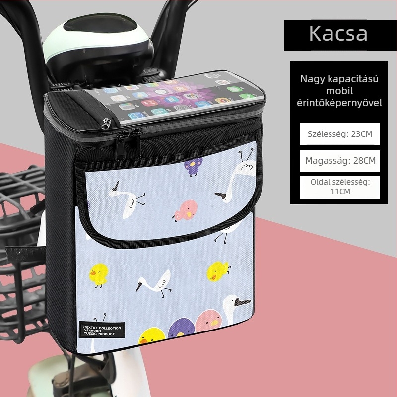 Kerékpárkormány előtti táska cipzárral, nagy kapacitású tároló, 3D rendezés, modell CBJ103