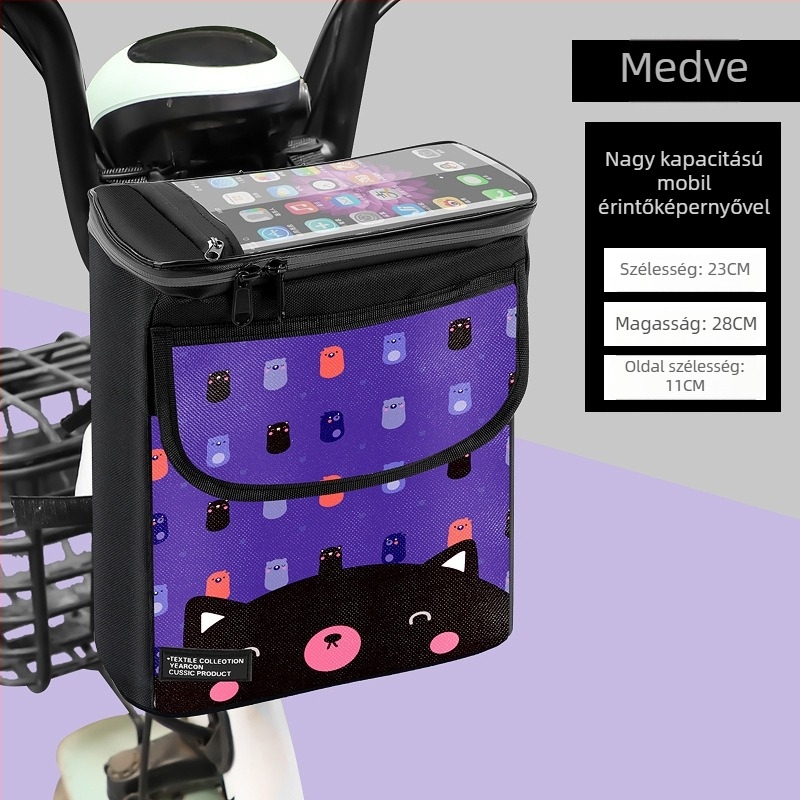 Kerékpárkormány előtti táska cipzárral, nagy kapacitású tároló, 3D rendezés, modell CBJ103