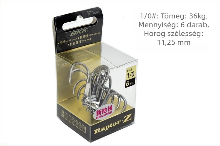 BKK tengeri horgászatra szánt akasztó, modell 6071-4X-HG, három horog, négyszeres megerősítés, korrózióálló