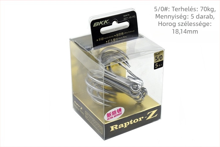 BKK tengeri horgászatra szánt akasztó, modell 6071-4X-HG, három horog, négyszeres megerősítés, korrózióálló