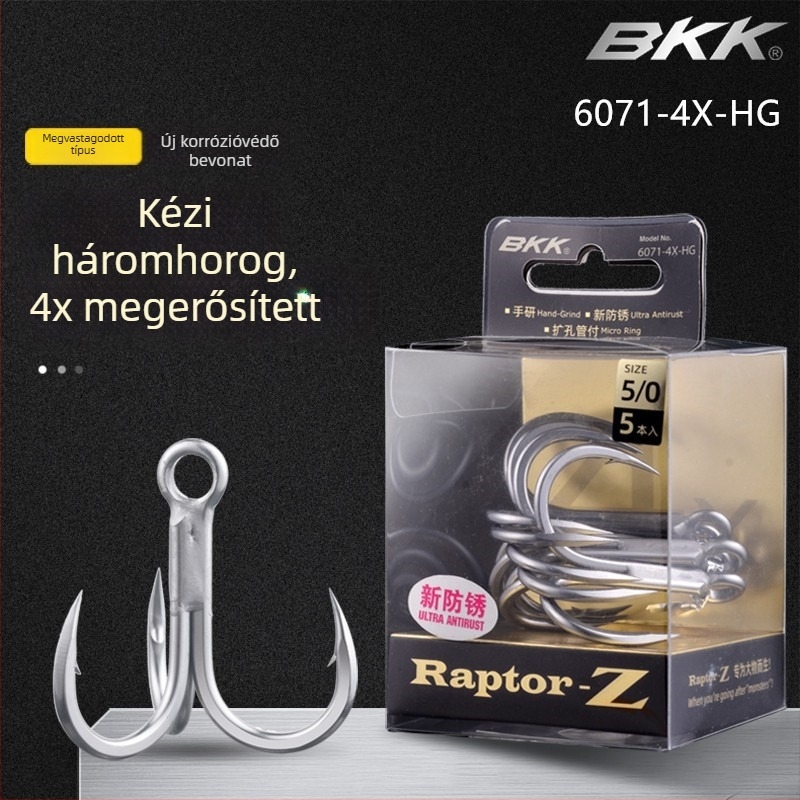 BKK tengeri horgászatra szánt akasztó, modell 6071-4X-HG, három horog, négyszeres megerősítés, korrózióálló