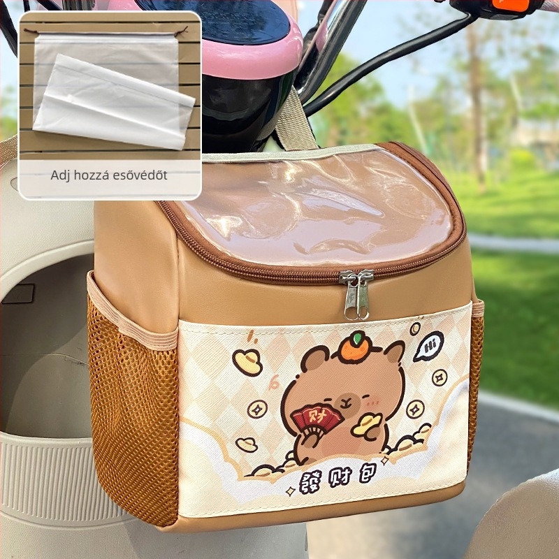 Elülső akasztós táska elektromos kerékpárhoz, PU bőr, vízálló, béléses, modell: Electric Bicycle Hanging Bag