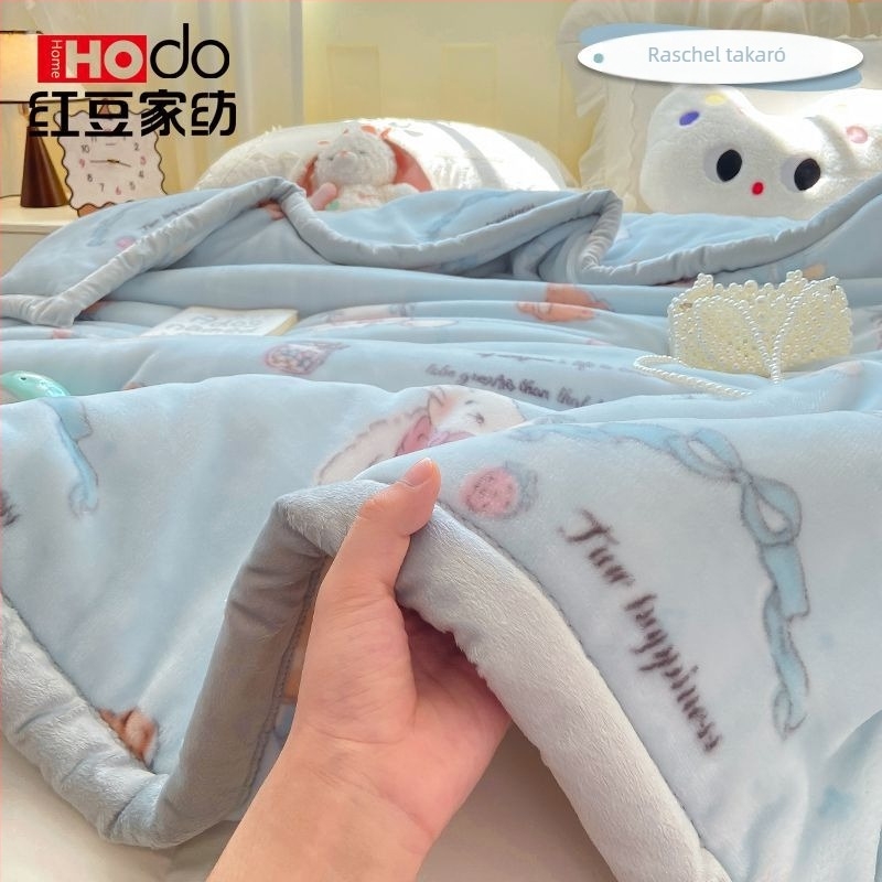 Téli Raschel pléd ágyhoz, vastag korall-flízes huzat, kis pléd diákszobába, egyszemélyes ágyhoz
