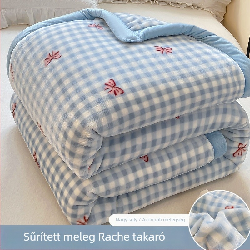 Téli Raschel pléd ágyhoz, vastag korall-flízes huzat, kis pléd diákszobába, egyszemélyes ágyhoz