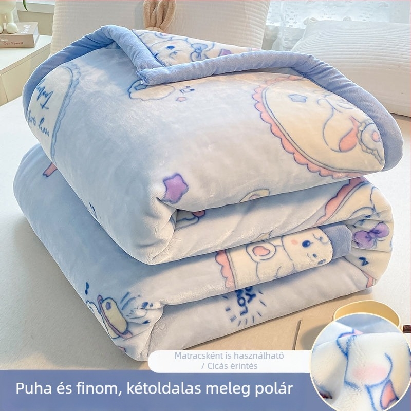 Téli Raschel pléd ágyhoz, vastag korall-flízes huzat, kis pléd diákszobába, egyszemélyes ágyhoz