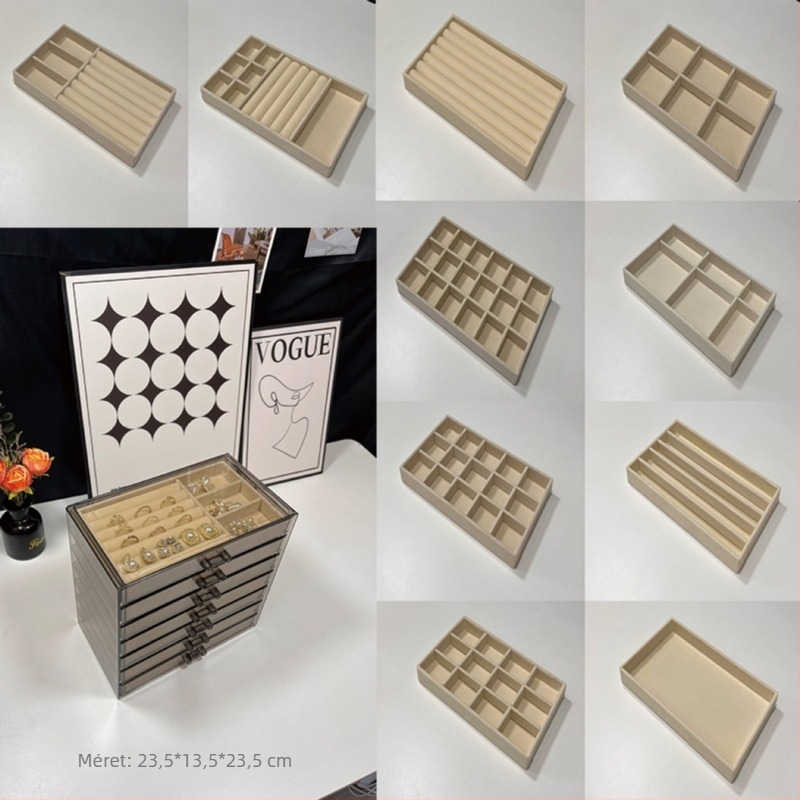 7-szintű ékszerdoboz, nagy kapacitású a fülbevalók és nyakláncok számára, asztali tárolás, por- és nedvességálló, műanyag, egyszerű, modern kialakítás