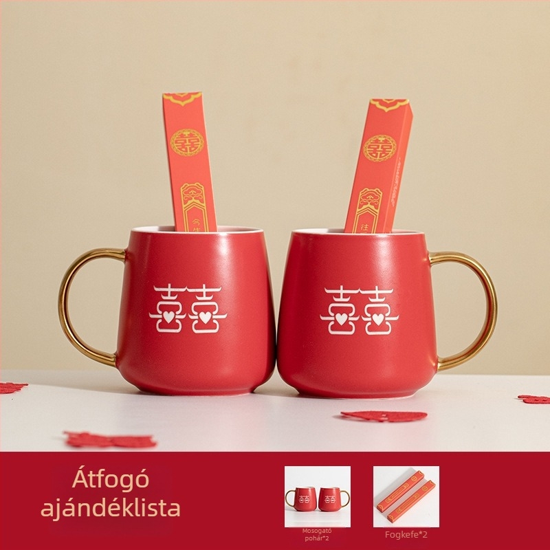 Porcelán páros szájöblítő pohár esküvőre – hengeres, egy rétegű, magas hőmérséklet-álló