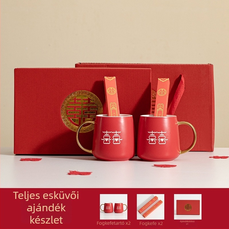 Porcelán páros szájöblítő pohár esküvőre – hengeres, egy rétegű, magas hőmérséklet-álló