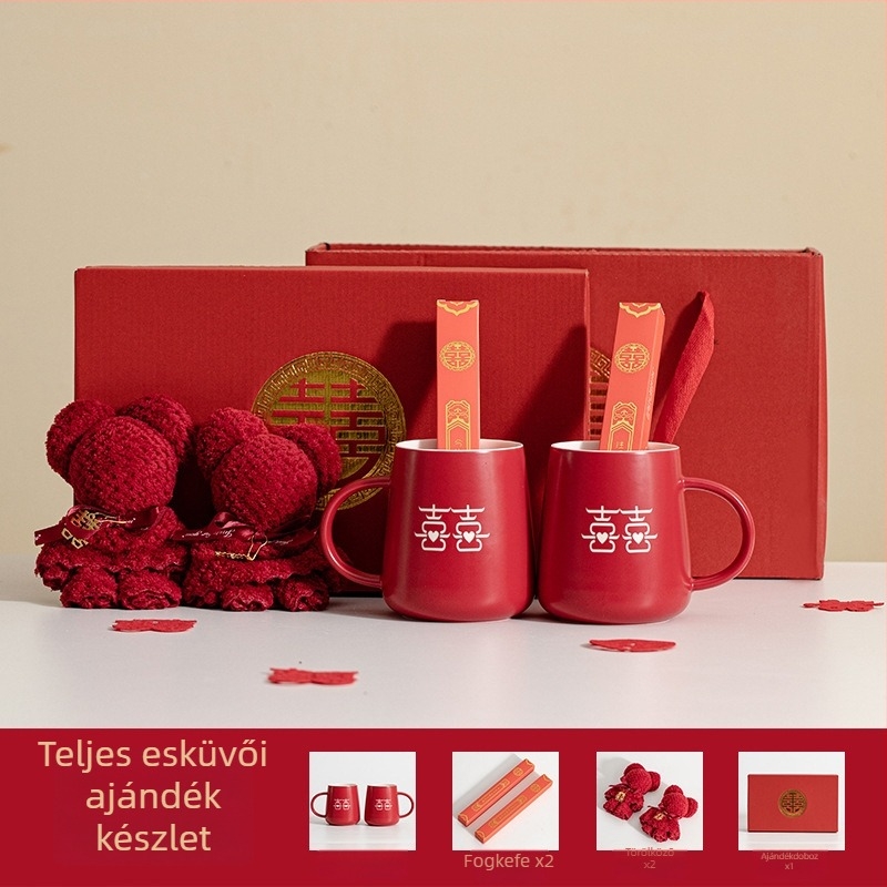 Porcelán páros szájöblítő pohár esküvőre – hengeres, egy rétegű, magas hőmérséklet-álló