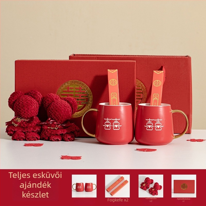 Porcelán páros szájöblítő pohár esküvőre – hengeres, egy rétegű, magas hőmérséklet-álló