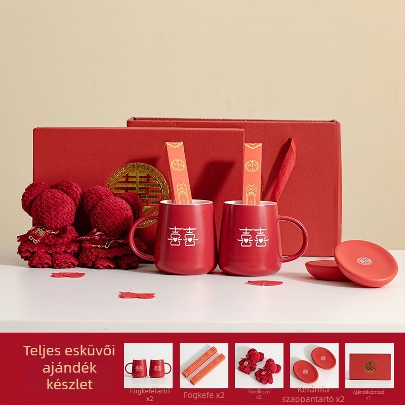 Porcelán páros szájöblítő pohár esküvőre – hengeres, egy rétegű, magas hőmérséklet-álló