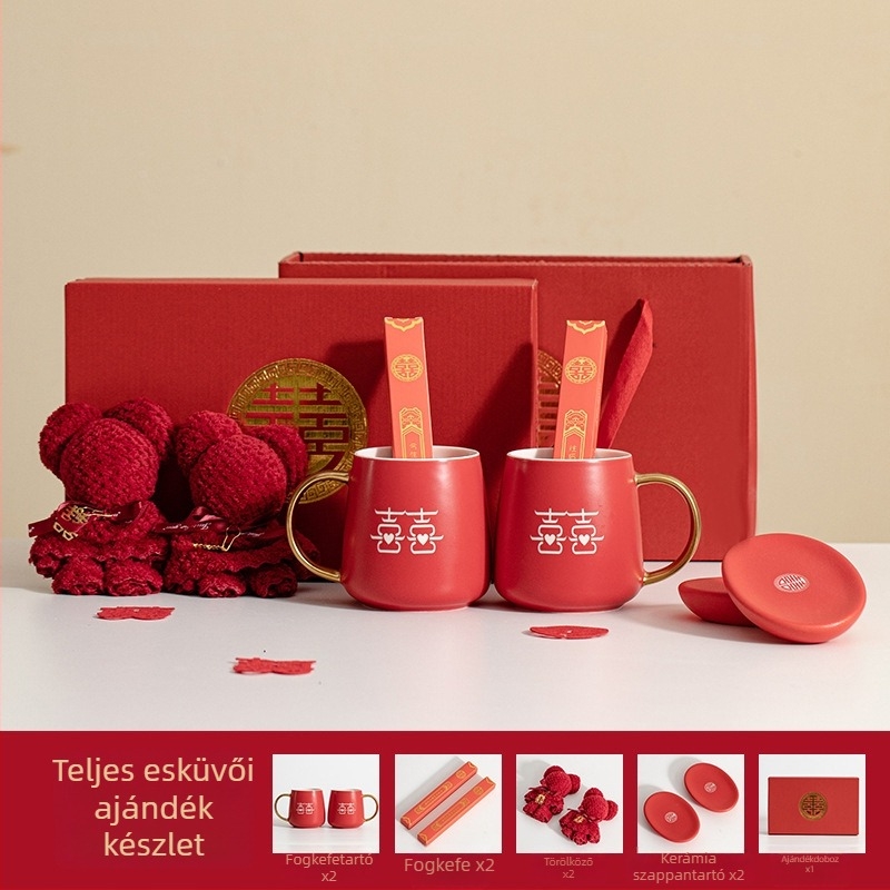 Porcelán páros szájöblítő pohár esküvőre – hengeres, egy rétegű, magas hőmérséklet-álló