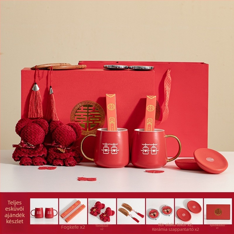 Porcelán páros szájöblítő pohár esküvőre – hengeres, egy rétegű, magas hőmérséklet-álló