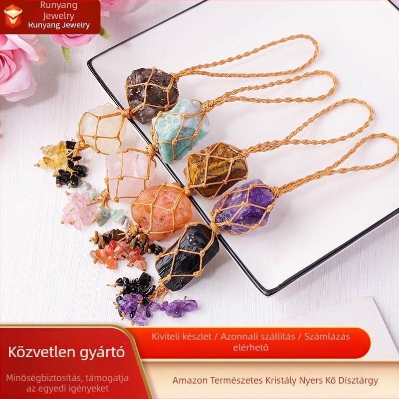 Autóba akasztós kristályból készült medál, kézzel szőtt hálóval, szabálytalan alakú | Anyag: Kristály; Márka: Runyangshi; Stílus: Modern egyszerűség; Csomagolás: egyedi PP zacskóban