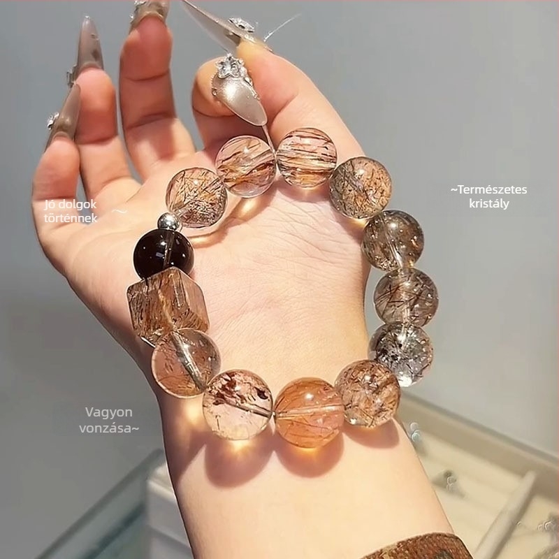 Kristály karkötő, réz hajkristállyal, geometriai dizájn, uniszex, Zhuoya márka, 2025 tavasza (Crystal; Copper Hair Crystal; Geometric; Unisex; Spring 2025)