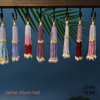 Kézzel készített gyöngyös bojtos medál, természetes spinel, kétszínű narancs-rózsaszín, karkötő kiegészítők, gyöngy és agat