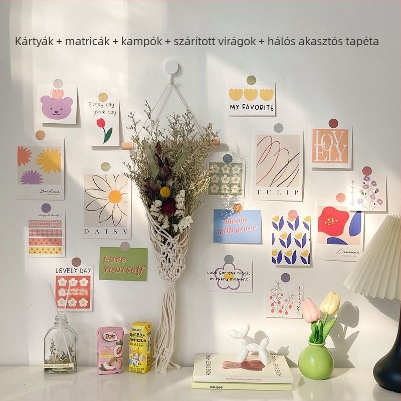 Nordic stílusú pamut gobelin készlet a nappaliba és hálószobába – motívumok száraz virágokkal – 100% pamut