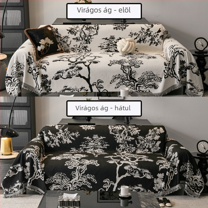Chenille kanapéfedő - háromüléses, kétoldalas, virágos minta, sokoldalú