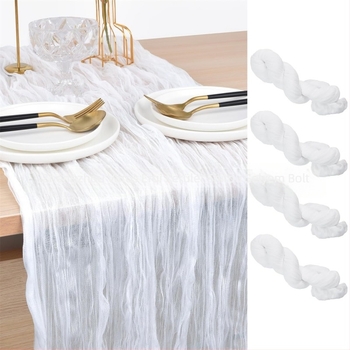 Asztalterítő futó, pliszírozott hálószövésű tüll és Cheese Cloth, poliészter anyag