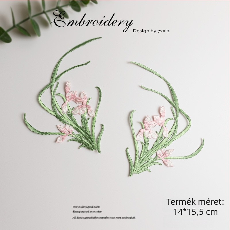 Rayonból készült színes orchidea hímzett textilapplikációk DIY projektekhez, kínai stílusú ruhák és dekorációk számára