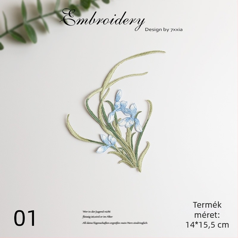 Rayonból készült színes orchidea hímzett textilapplikációk DIY projektekhez, kínai stílusú ruhák és dekorációk számára