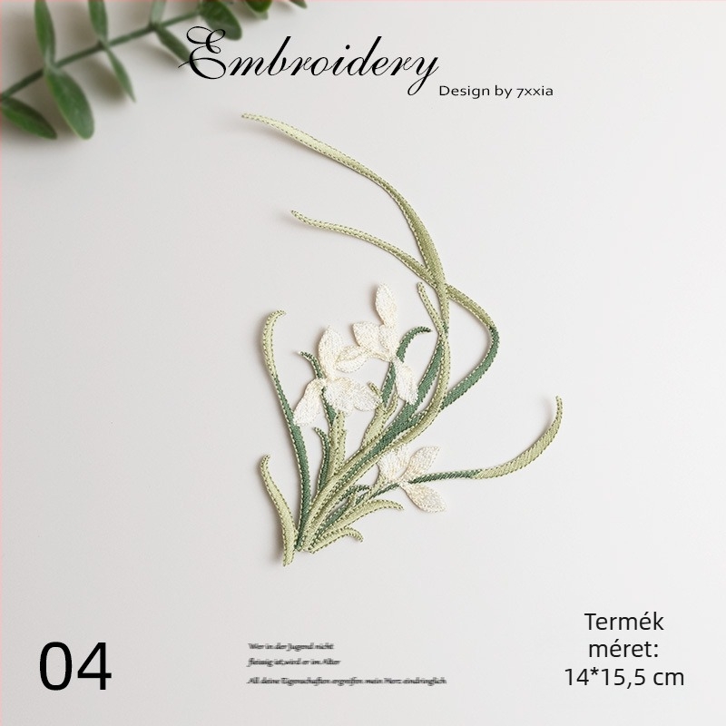 Rayonból készült színes orchidea hímzett textilapplikációk DIY projektekhez, kínai stílusú ruhák és dekorációk számára