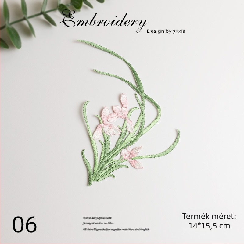 Rayonból készült színes orchidea hímzett textilapplikációk DIY projektekhez, kínai stílusú ruhák és dekorációk számára