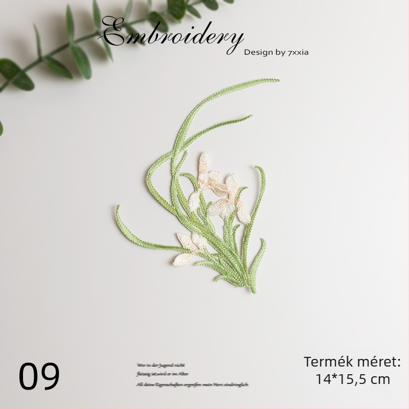 Rayonból készült színes orchidea hímzett textilapplikációk DIY projektekhez, kínai stílusú ruhák és dekorációk számára