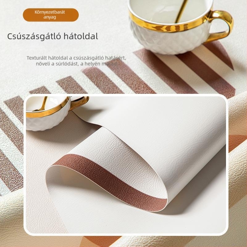 PVC bőrhatású éjjeliszekrényhez asztali alátét – vízálló, olajálló, hőszigetelés, égésvédelmi, téglalap alakú, nordikus stílus, betűk és virág mintával