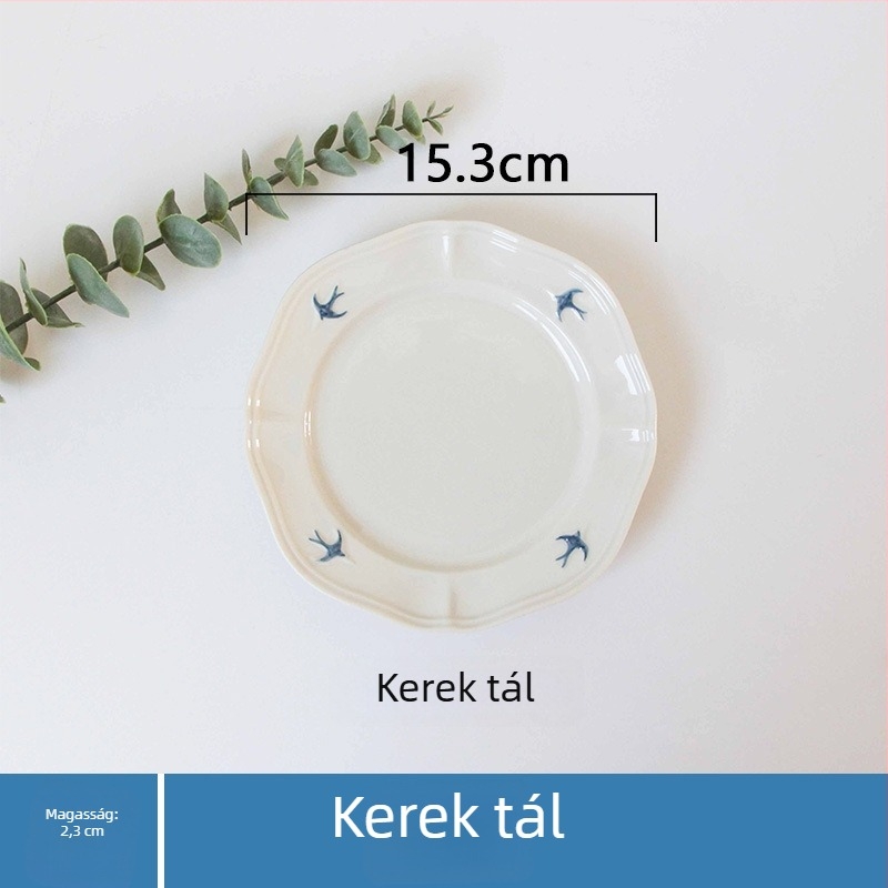Porcelán tál fecske-relief motívummal – szabálytalan alakú, modern minimalist stílus, mikrohullámú sütőbe tehető