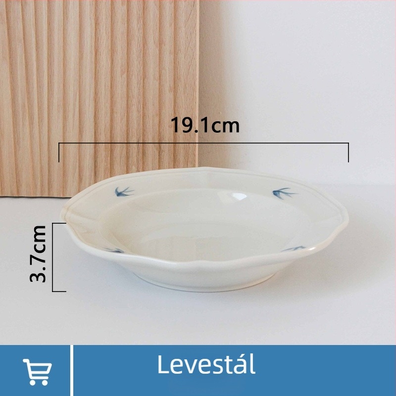 Porcelán tál fecske-relief motívummal – szabálytalan alakú, modern minimalist stílus, mikrohullámú sütőbe tehető