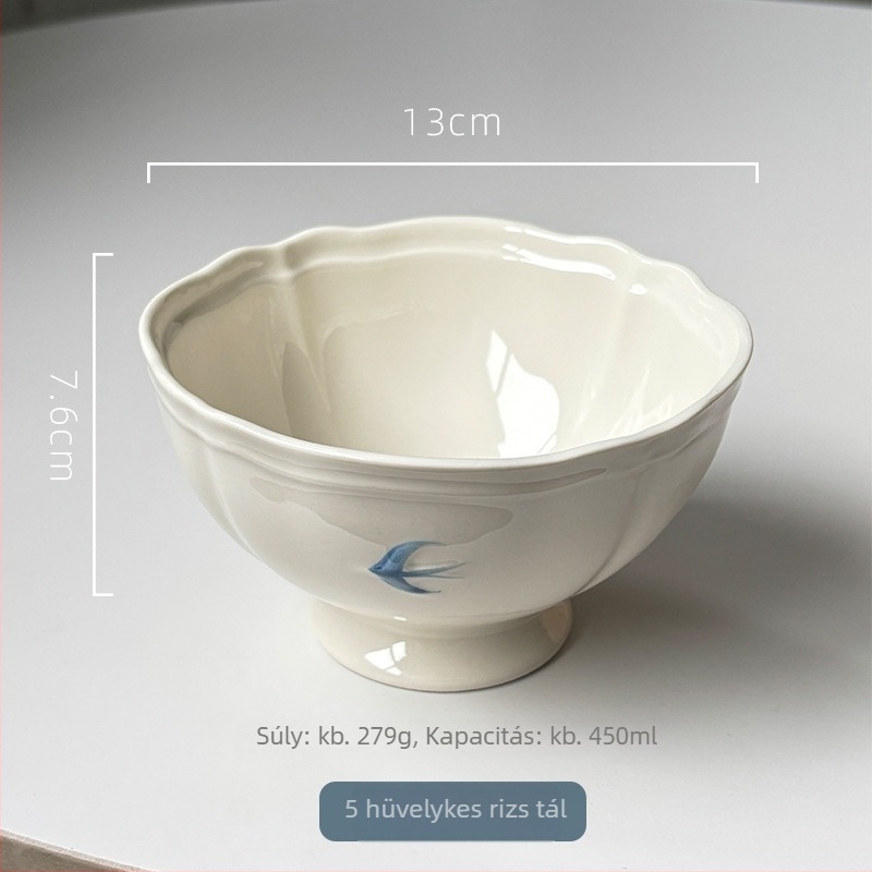 Porcelán tál fecske-relief motívummal – szabálytalan alakú, modern minimalist stílus, mikrohullámú sütőbe tehető