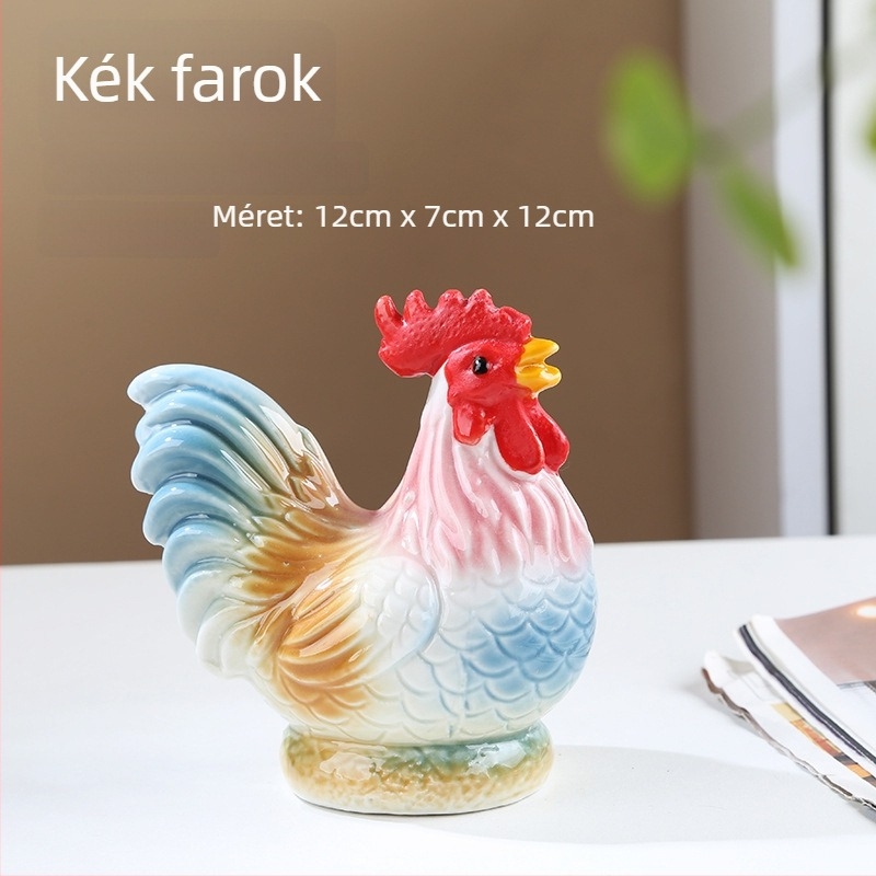 Kerámiából készült kakasfigura Feng Shui-hoz – 12 állatövi jegy, porcelán állatdísz, pastoral stílusban, nappaliba vagy előszobába