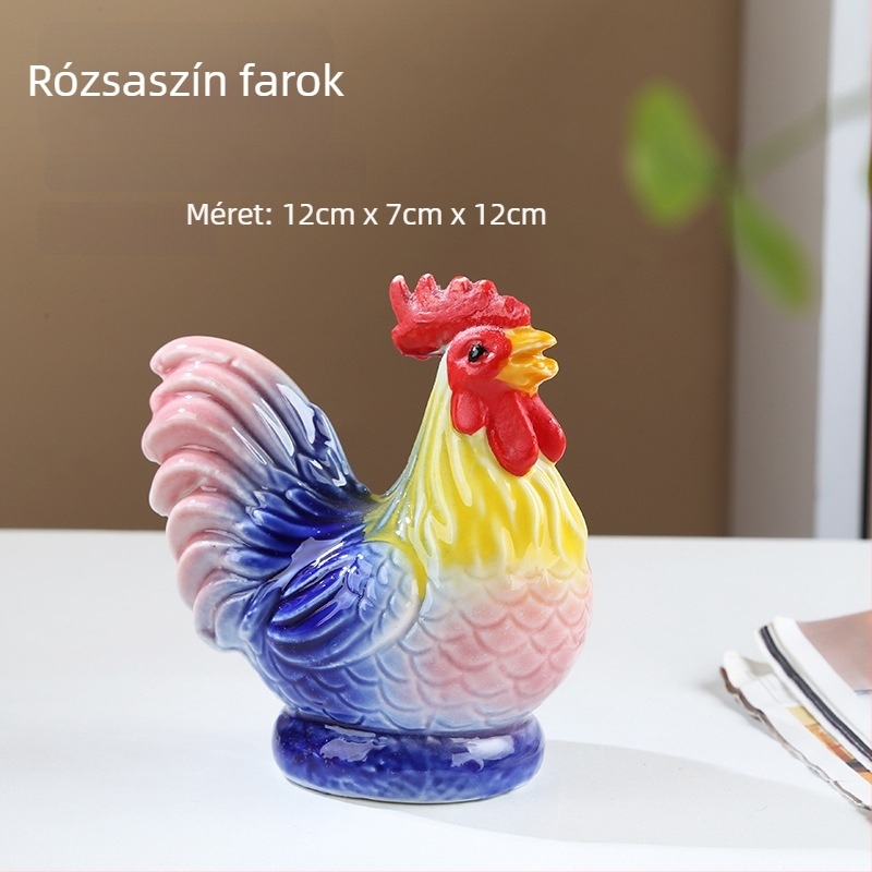 Kerámiából készült kakasfigura Feng Shui-hoz – 12 állatövi jegy, porcelán állatdísz, pastoral stílusban, nappaliba vagy előszobába