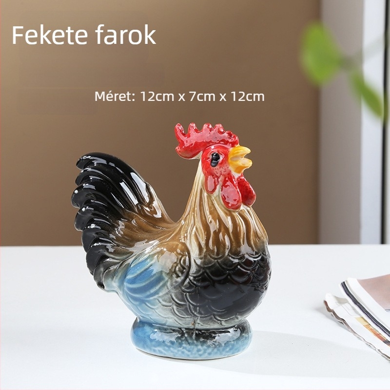 Kerámiából készült kakasfigura Feng Shui-hoz – 12 állatövi jegy, porcelán állatdísz, pastoral stílusban, nappaliba vagy előszobába