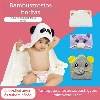 Személyre szabott újszülött fürdőlepedő bambuszrostból, vastag, kapucnis, rajzfilm motívummal