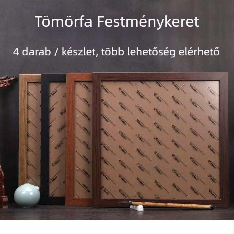 4 darabos képkeret készlet, négyszög alakú, tömörfa és kompozitfa, kínai festményekhez és kalligráfiához