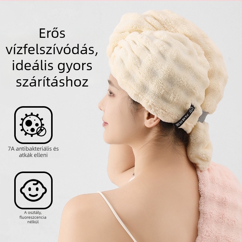 Korall fleece-ből készült hajszárító sapka, 150d szál, 80–99 g tömeg, varrás, rendkívül nedvszívó és gyorsan száradó