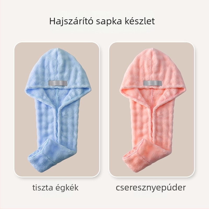 Korall fleece-ből készült hajszárító sapka, 150d szál, 80–99 g tömeg, varrás, rendkívül nedvszívó és gyorsan száradó